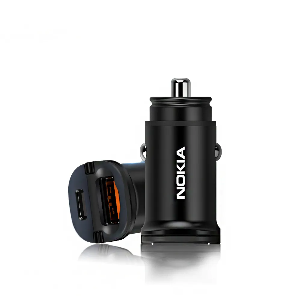 【NOKIA】24W typeC/USB PD+QC 鋁合金雙孔車充 迷你隱藏式拉環(P6101N)