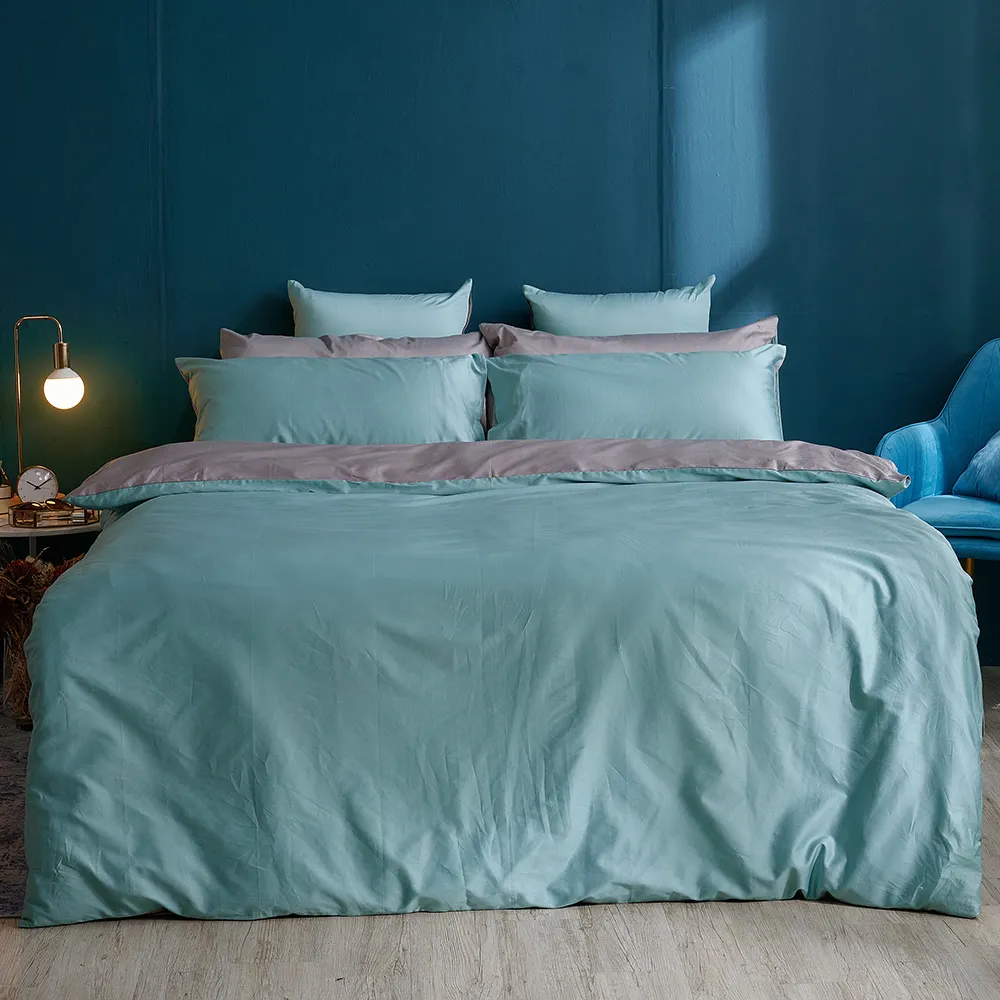 【戀家小舖】台灣製-60支300織100%精梳棉 床包枕套組-極致淺綠(加大)
