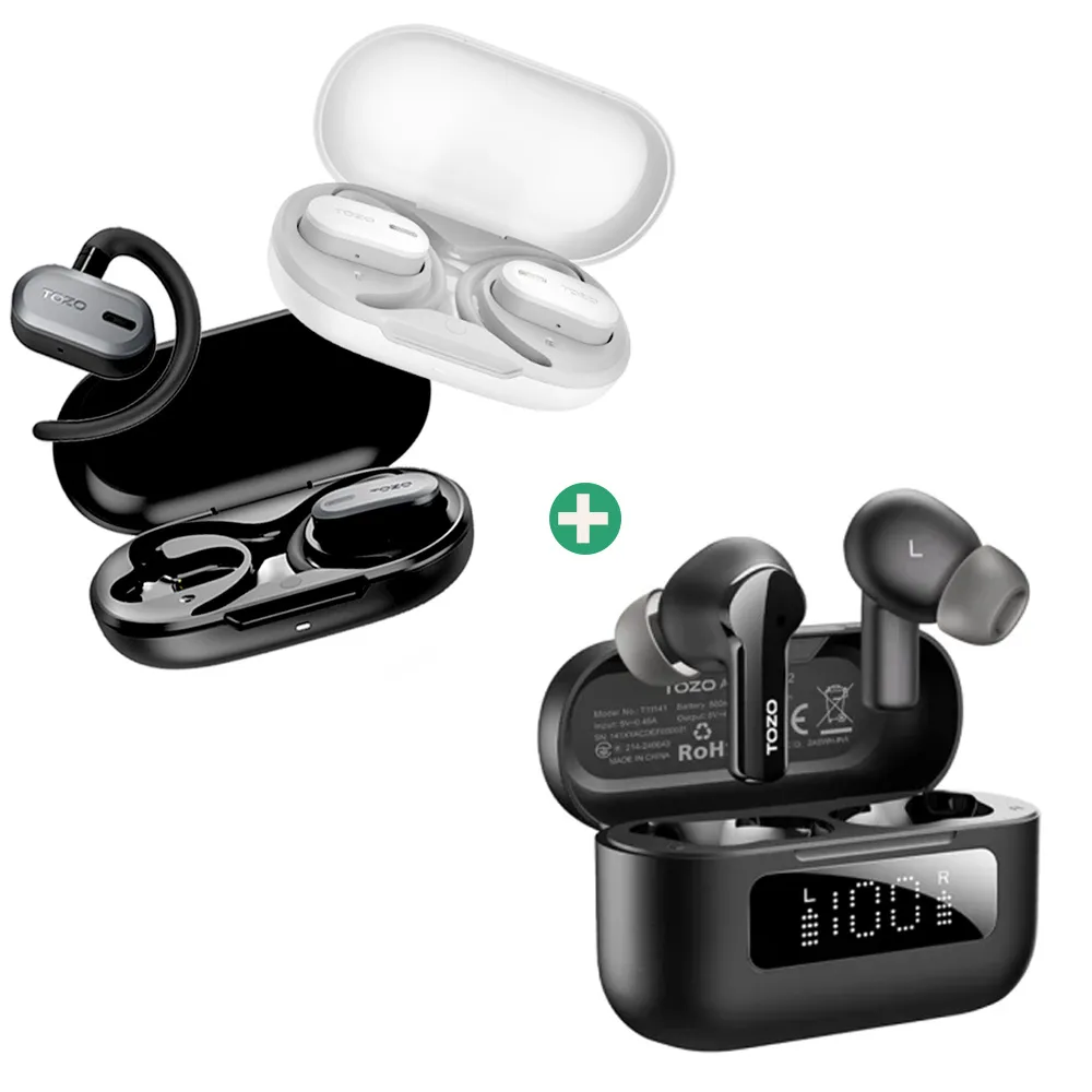 雙機超值組【TOZO】OpenBuds降噪開放式氣傳導藍芽耳機+AeroSound2 ANC主動式降噪藍芽耳機