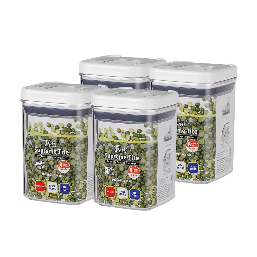 【Felli 飛綠】優密方形儲物罐800ml_4入組(密封罐/收納罐)