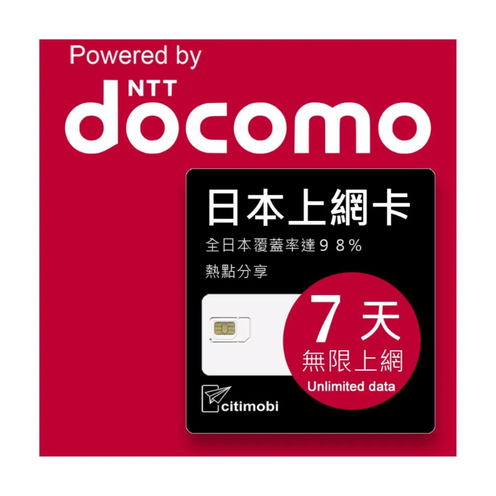 【citimobi】DOCOMO日本上網卡 - 7天吃到飽不降速(日本網卡 日本網路 日本 網卡 網路 上網 sim卡)