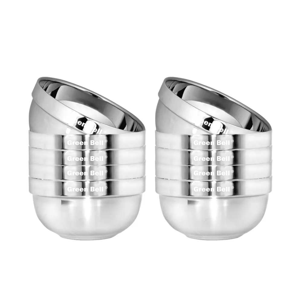 【GREEN BELL 綠貝】304不鏽鋼雙層隔熱碗-15.5cm10入組 (容量大 可推疊 隔熱 防燙 鏡面 SGS)