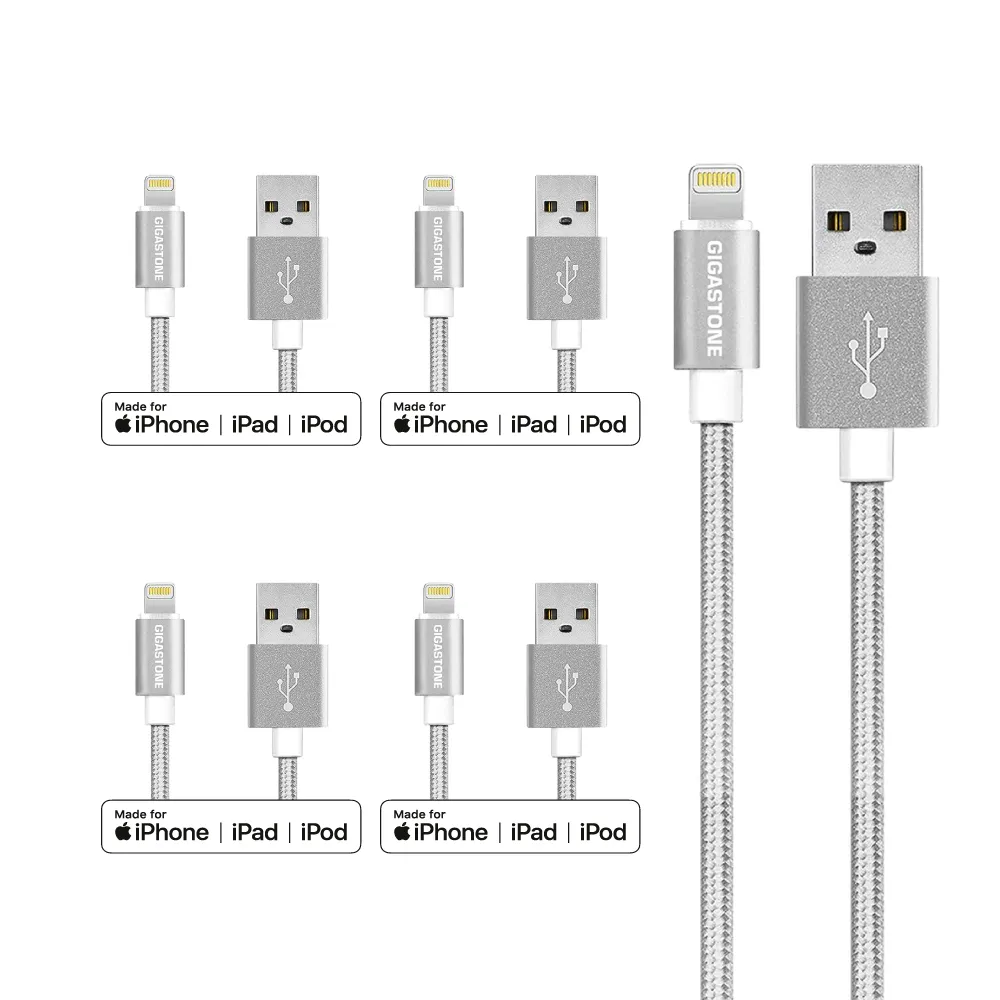 【Gigastone 立達國際】5入組 鋁合金Apple Lightning 1.5M編織充電傳輸線GC-3800S(MFi支援iPhone14/13充電)