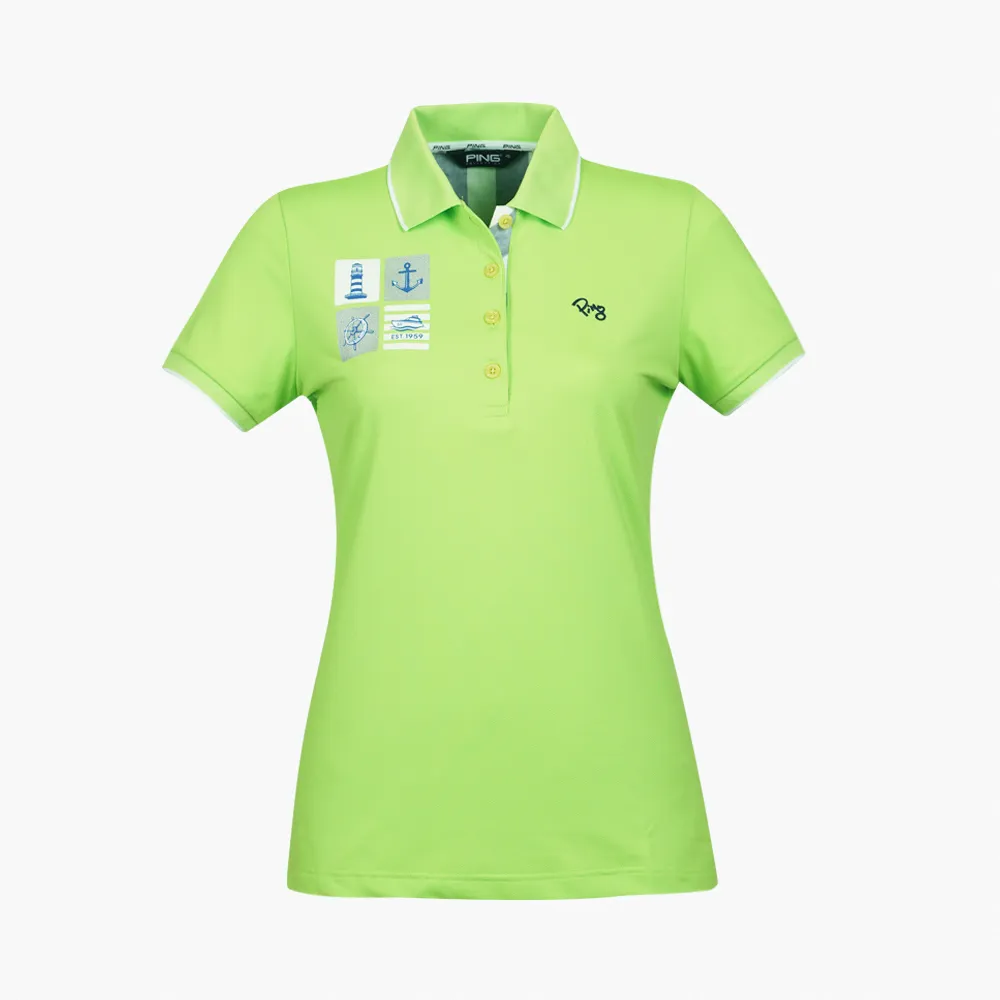 【PING】女款海洋圖騰吸濕排汗抗UV短袖POLO衫-綠(GOLF/高爾夫球衫/RA17110-43)