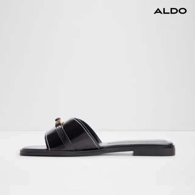 【ALDO】FRANCEA-俐落飾扣方頭涼拖鞋-女鞋(黑色)