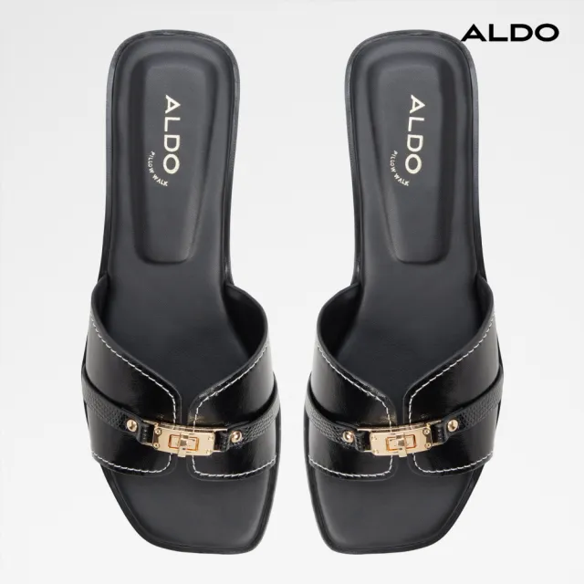 【ALDO】FRANCEA-俐落飾扣方頭涼拖鞋-女鞋(黑色)