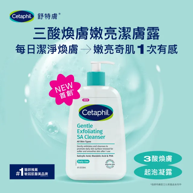 【Cetaphil 舒特膚】官方直營 三酸煥膚嫩亮潔膚露473ml+三酸煥膚嫩亮修護乳473ml