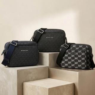 【Michael Kors】MK 男生 斜背方包 滿版緹花 牛皮 男款 雙拉鍊收納空間 側背包 方包(37S6LCOC6X)