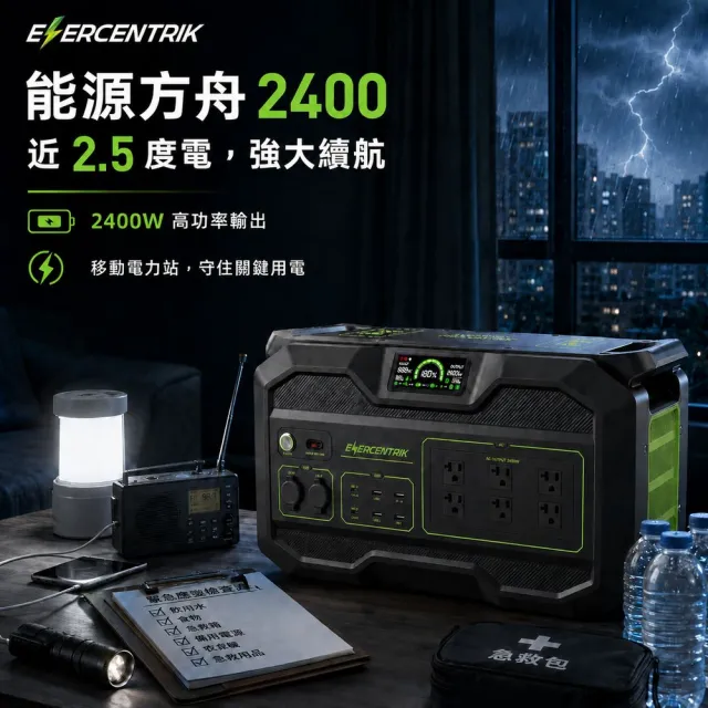 【Enercentrik】能源方舟2400｜近2.5度電強大續航｜高功率輸出2400w｜給你移動電力站的自由