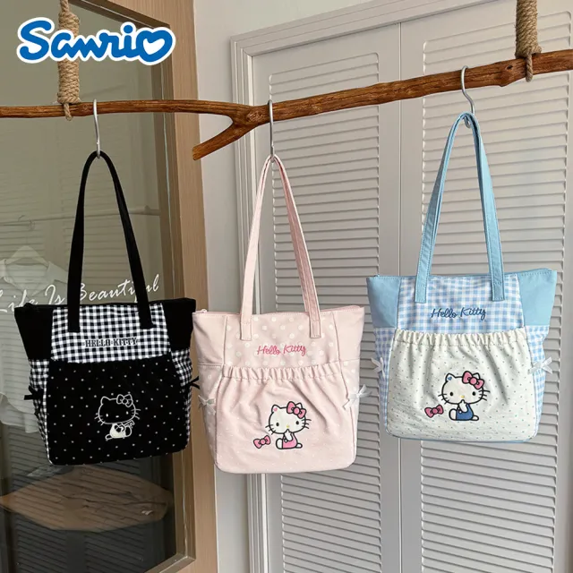【SANRIO 三麗鷗】雙11 凱蒂貓蝴蝶結大容量托特包肩背包(Hello Kitty)