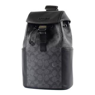 【COACH】男款 緹花LOGO防刮翻蓋束口單肩背胸包-黑色