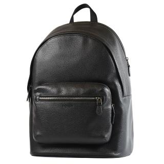【COACH】男款 鵝卵石紋皮革拉鍊後背包-黑色