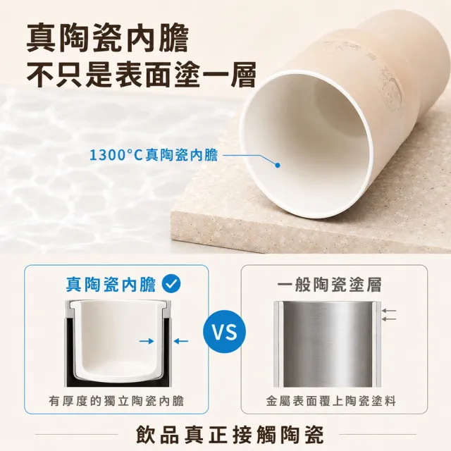 【IKUK 艾可】真陶瓷內膽保溫保冰杯-吸管杯冰壩杯900ml贈5件組配件(吸管杯/保溫瓶/環保杯)