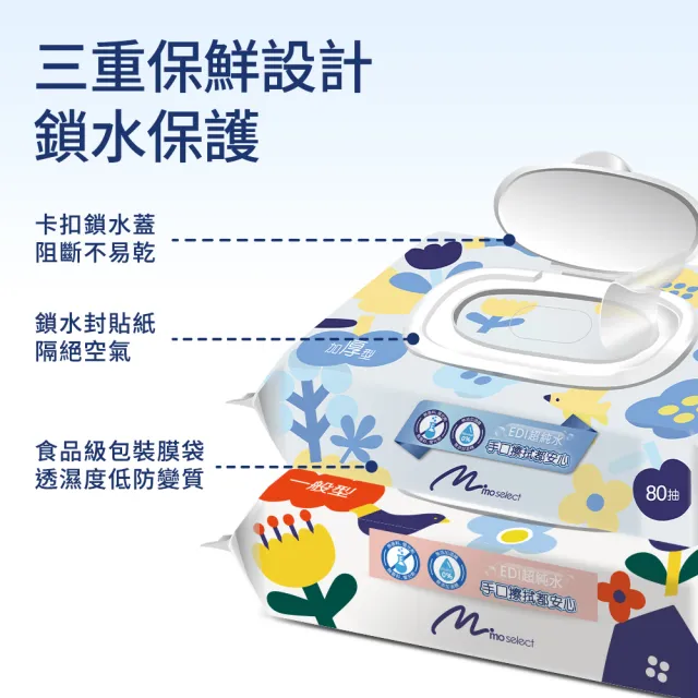 分次配【mo select】EDI超純水加蓋嬰兒柔濕巾12包(台灣製 加厚型80抽/一般型90抽任選/mo選)