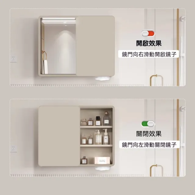 【窩居】智能風水鏡櫃 浴室鏡櫃 LED除霧鏡 化妝鏡櫃 隱藏式置物櫃 防潮收納櫃 70×65cm