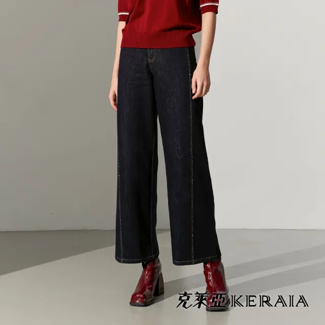 【KERAIA 克萊亞】魅力價-星河藍調燙鑽直筒牛仔褲