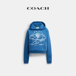 【COACH】蔻馳官方直營 AIRBRUSH圖案連帽衛衣-藍色(CDI30)