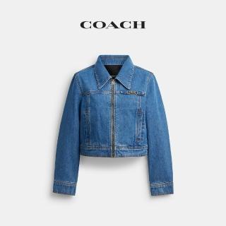 【COACH】蔻馳官方直營 SCULPTED C緊身丹寧夾克-中藍色(CDH84)