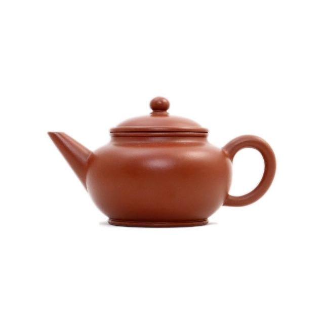 【唐泉茗茶】朱泥扁水平壺(宜興紫砂壺 球孔 160cc)