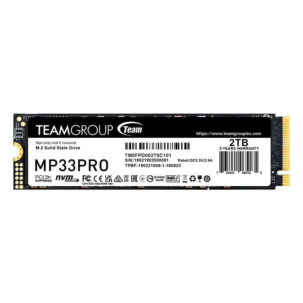 【Team 十銓】MP33 PRO 2TB M.2 2280 PCIe 3.0 ssd固態硬碟(讀寫3500MB/s  5年保固)