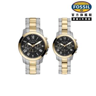 【FOSSIL】Grant 圓形羅馬字三眼對錶禮盒組 不鏽鋼錶帶 44MM & 36MM (多款可選)