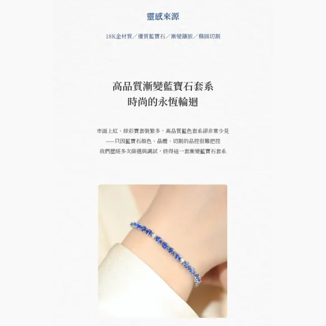 海斯珠寶 10克拉天然藍寶石 18K金手鍊 鑽石點綴 橢圓形切割 漸變藍寶排鑽設計 經典優雅 送禮首選