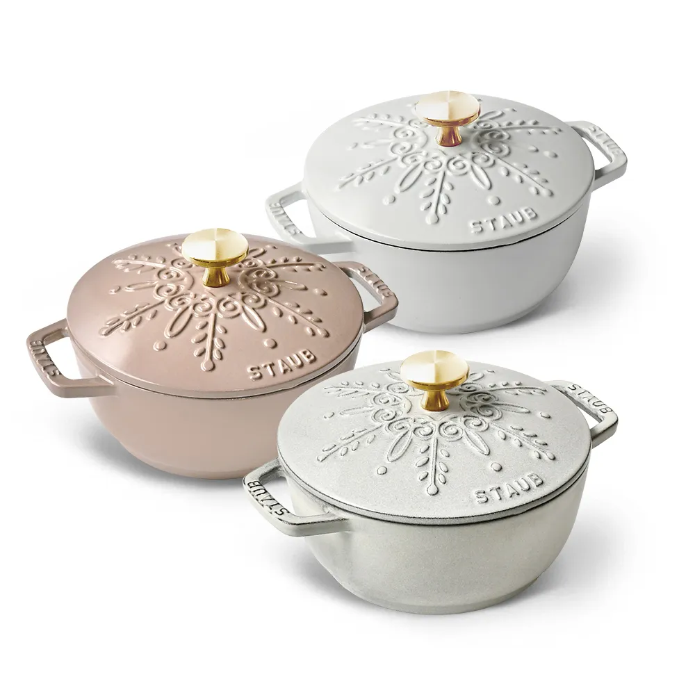 【STAUB】雪花雕花琺瑯鑄鐵鍋和食鍋16cm-顏色任選(德國雙人牌集團官方直營)