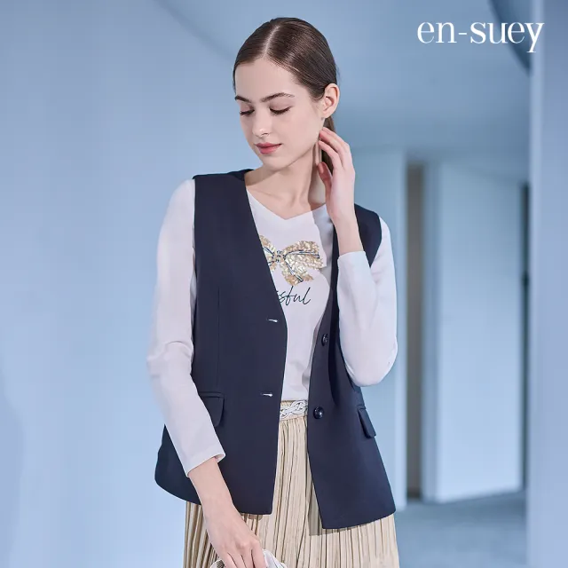 【en-suey 銀穗】EU都會感對稱袋蓋背心外套-女