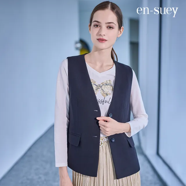 【en-suey 銀穗】EU都會感對稱袋蓋背心外套-女