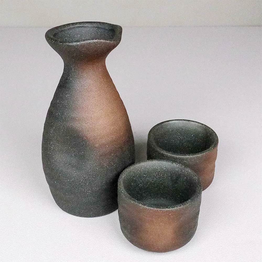 【福介商店】日本陶瓷 美濃燒 備前吹 清酒器組 1壺2杯 日本酒器 酒壺 豬口 酒杯 清酒