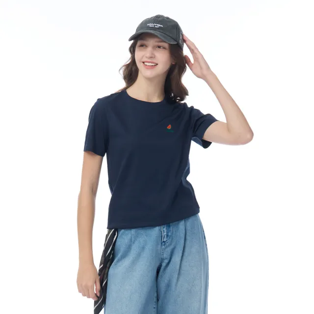 【NAUTICA】官方旗艦 女裝 西瓜圖騰刺繡涼感短袖T恤-深藍色