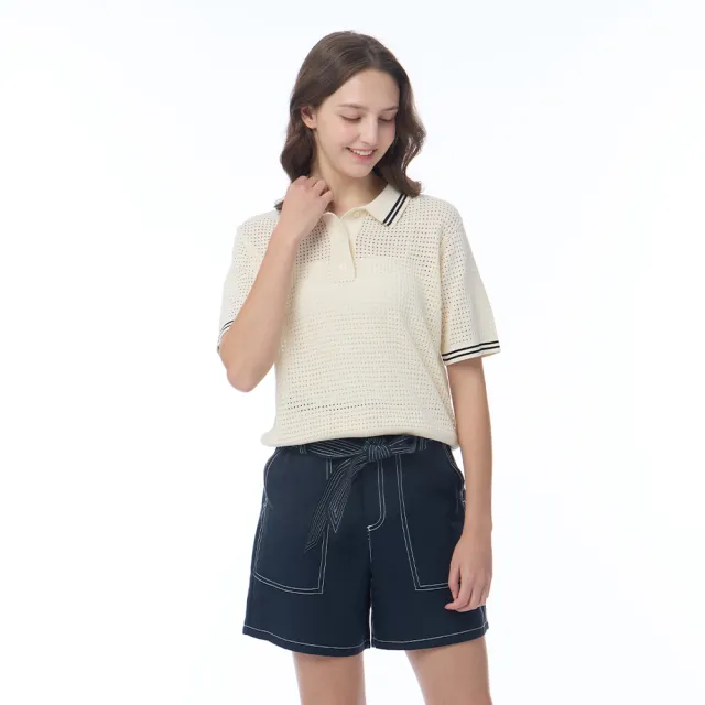 【NAUTICA】官方旗艦 女裝 鏤空針織POLO衫-白色