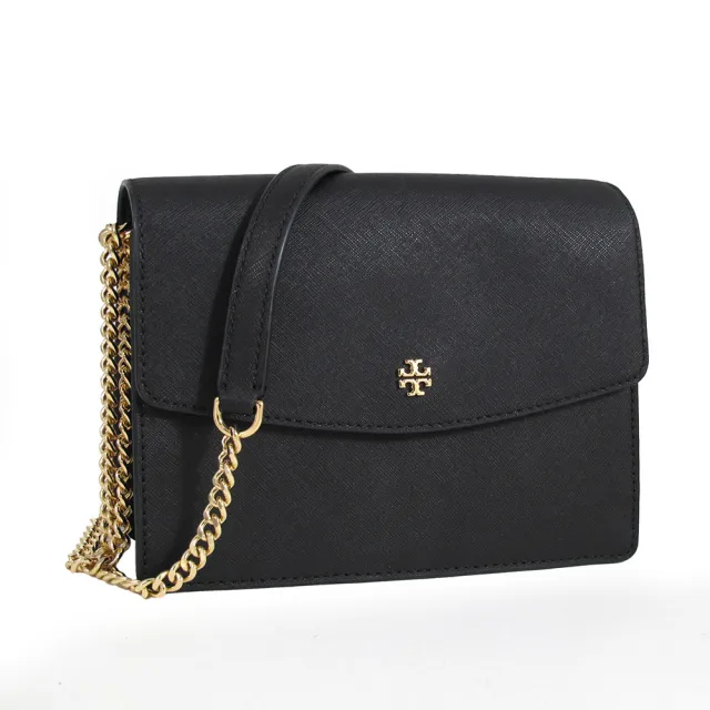 【TORY BURCH】防刮皮革翻蓋鏈帶肩背x斜背包-黑色