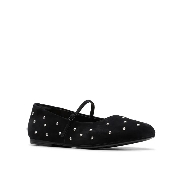 【Clarks】女鞋 -Livia Stud真皮鉚釘瑪莉珍鞋 平底鞋(黑色)(CLF84157C)