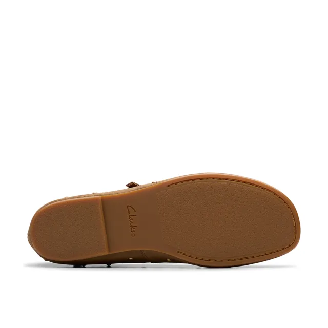 【Clarks】女鞋 -Livia Stud真皮鉚釘瑪莉珍鞋 平底鞋(核桃色)(CLF84158C)