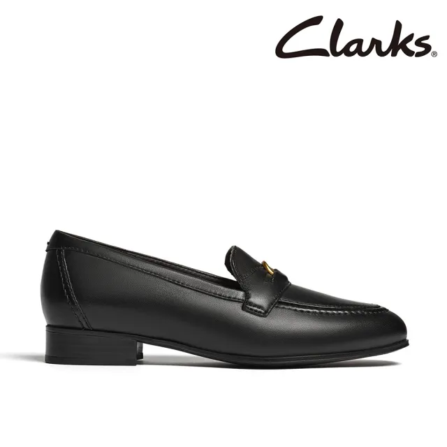【Clarks】女鞋 Routee25 Penny 經典小圓頭金屬飾釦樂福鞋 平底鞋(CLF84911D)
