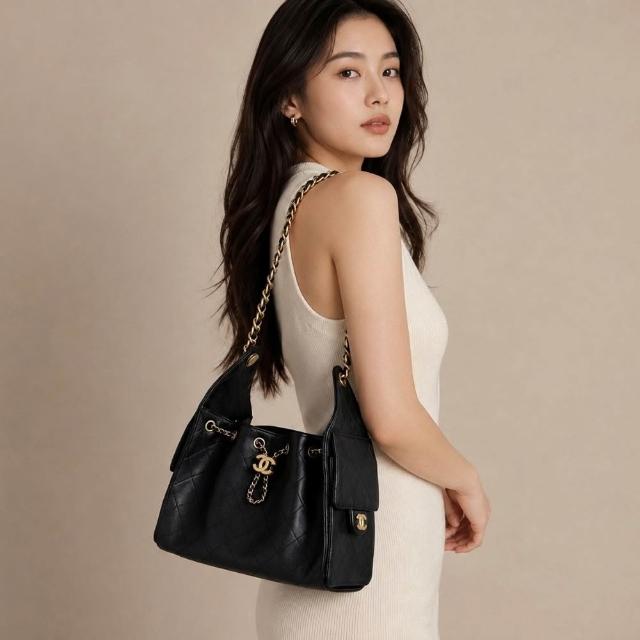【CHANEL 香奈兒】25 Hobo bag(金黑雙色鏈帶)『entrupy安心購』