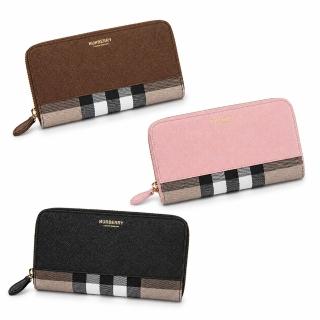 【BURBERRY 巴寶莉】經典格紋拼接拉鍊長夾(任選)