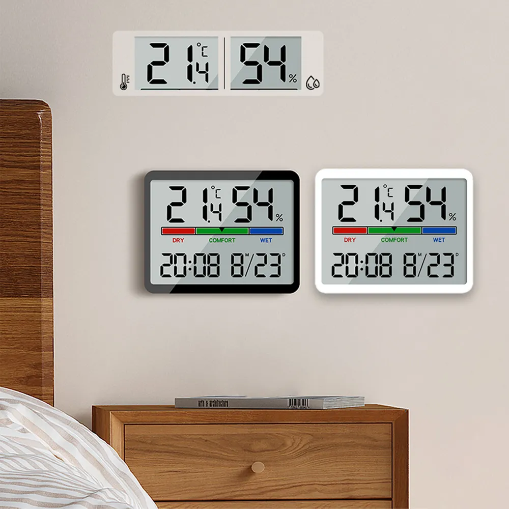【YOLU】多功能磁吸壁掛彩屏電子溫濕度計 自動檢測溫濕度器(LED電子數字時鐘/鬧鐘/日曆 交換禮物)
