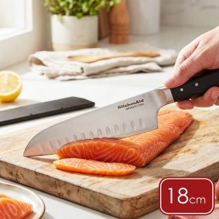 【KitchenAid】美國 Gourmet附套不鏽鋼三德刀 黑18cm / 萬用廚刀