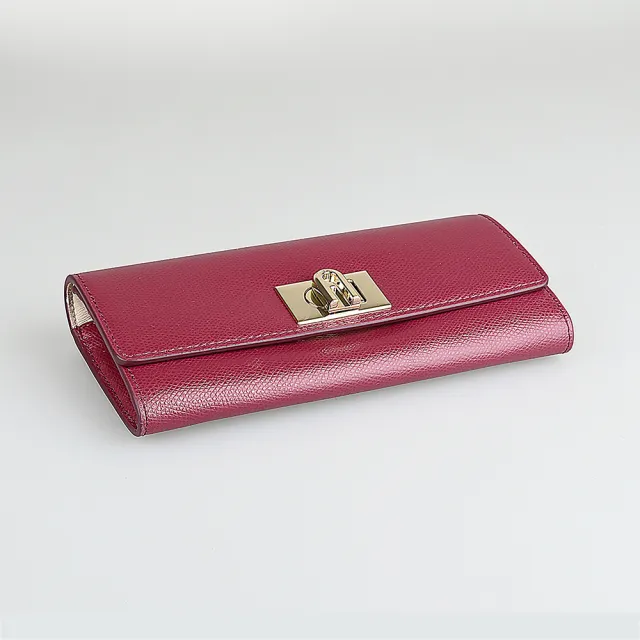 【FURLA 芙拉】FURLA 拱門LOGO 1927系列牛皮10卡翻蓋旋轉釦式長夾(深紅)