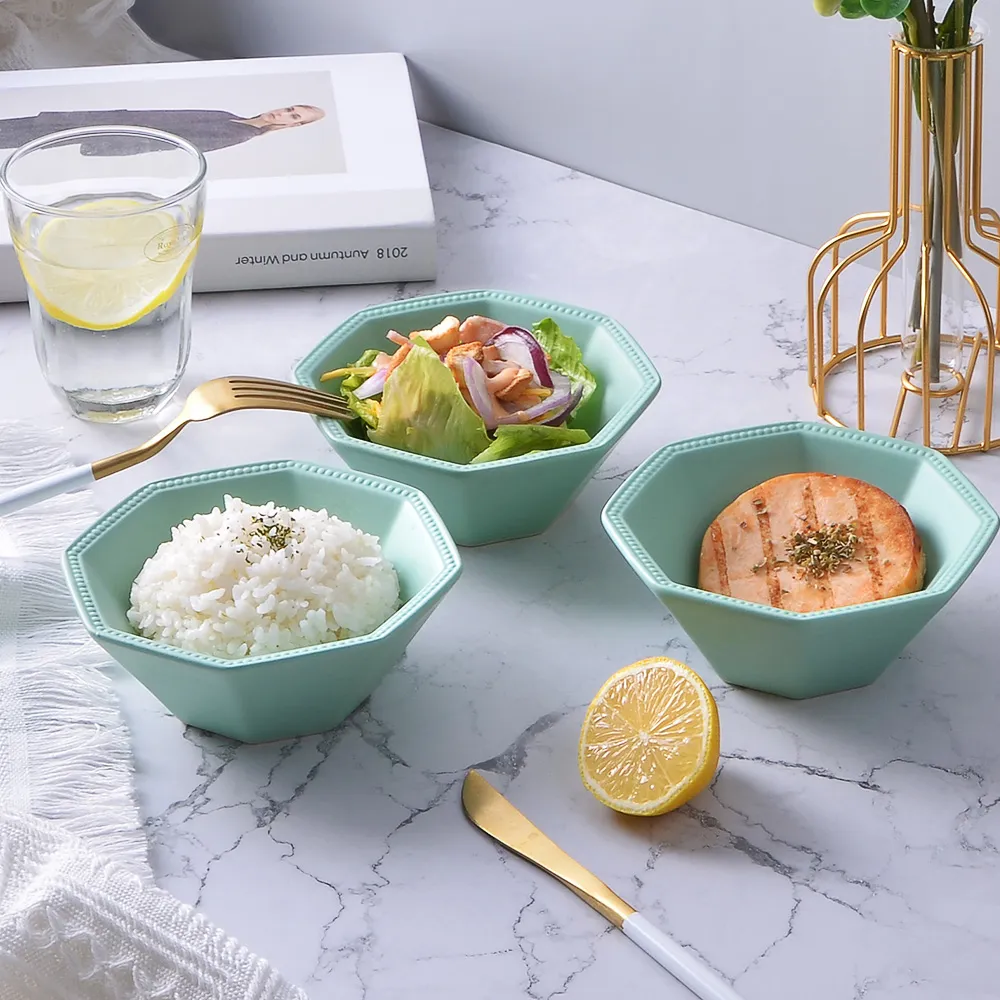 【Homely Zakka】北歐簡約啞光色釉八角新骨瓷餐碗/飯碗/點心碗2入_3色任選(飯碗 湯碗 餐具 餐碗 盤子 器皿)