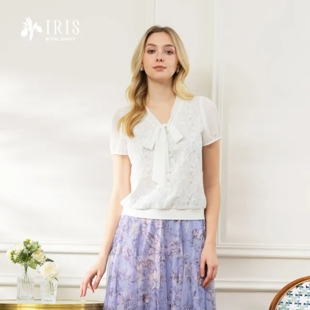 【IRIS 艾莉詩】都會優雅領綁帶上衣-淺米白(62908)