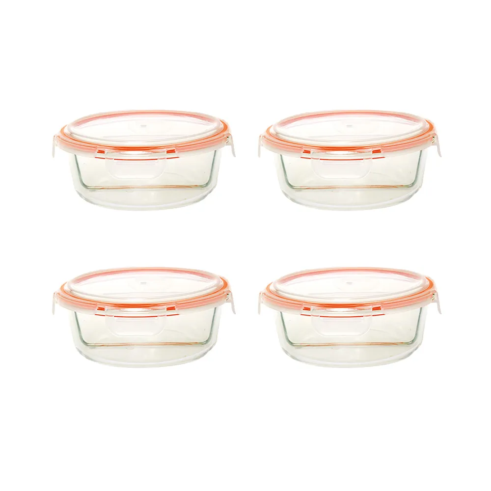 【TSL 新潮流】4入組-圓形2格玻璃保鮮盒950ml(TSL-121D)