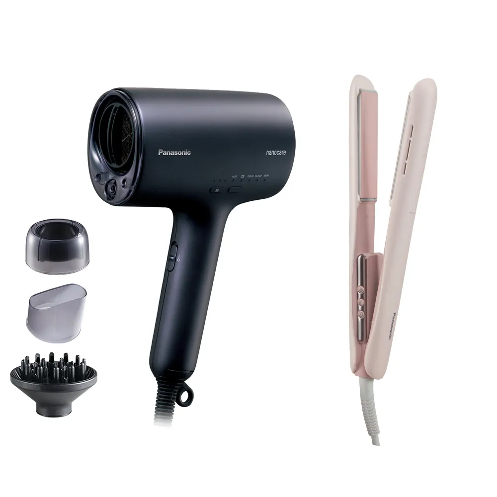 【Panasonic 國際牌】高滲透奈米水離子吹風機+直捲兩用造型器-草莓奶霜 (EH-NA0J-A+ EH-HV31-P)