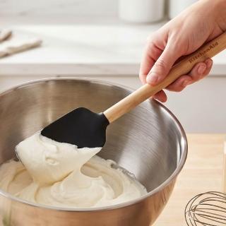 【KitchenAid】美國 不沾鍋竹柄矽膠刮刀 墨黑33.5cm / 攪拌刮刀 奶油刮刀 抹刀