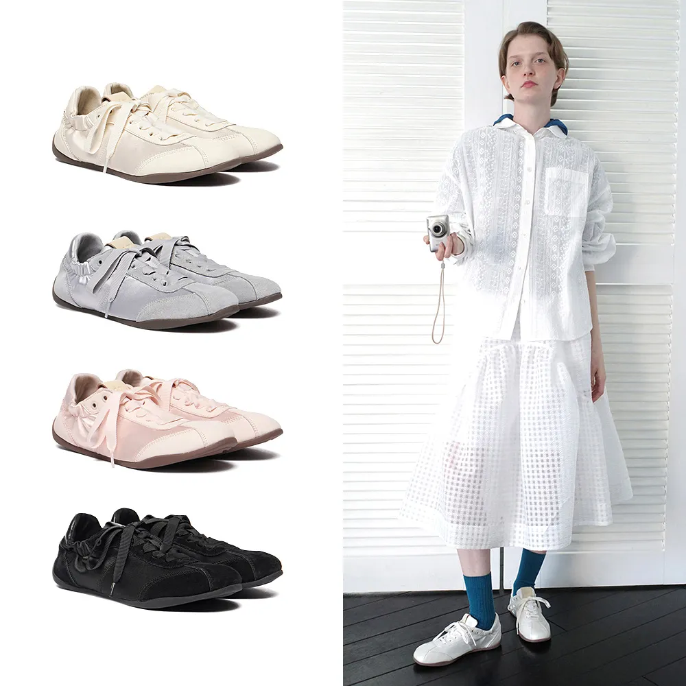 【Rockfish Weatherwear】SCRUNCH LACEUP SNEAKERS 皺褶 繫帶 休閒鞋 芭蕾舞 緞面 皮革 多色 女鞋