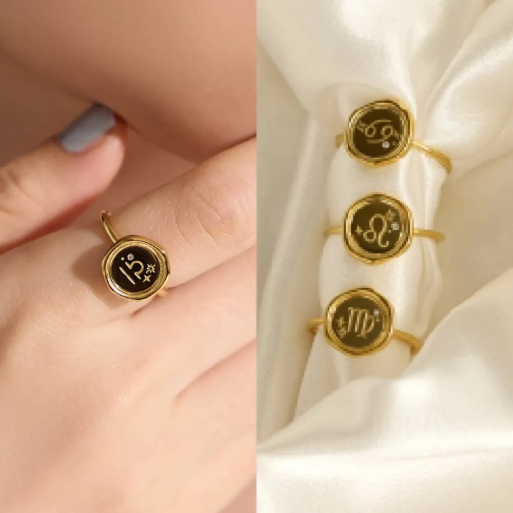 【vacanza】momo精選 十二星座封蠟 純鋼飾品 純鋼戒指 金色 多款任選 (七夕禮物 生日禮物 絕版品 )
