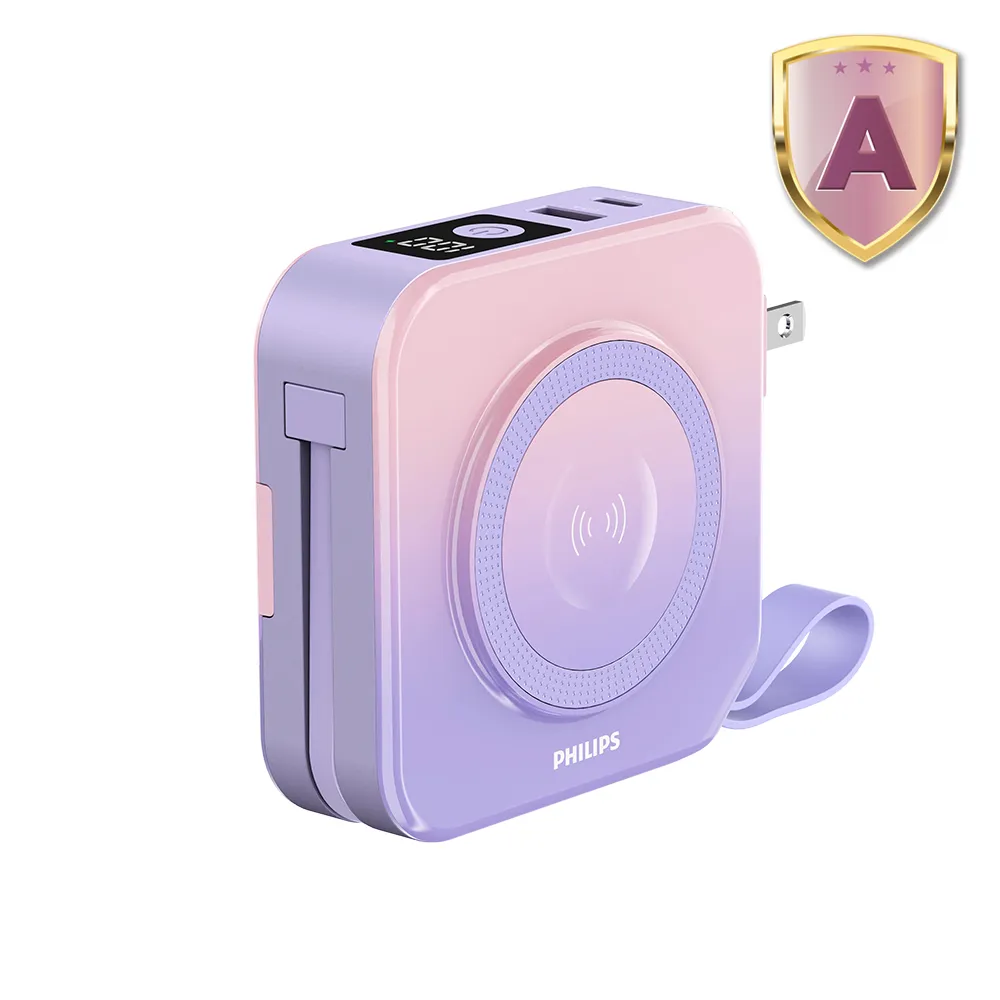 【Philips 飛利浦】獨家DLP4348 10000mAh FunCube 2.0多合一螢幕顯示行動電源(磁吸/無線/37Wh_具Wh標示)
