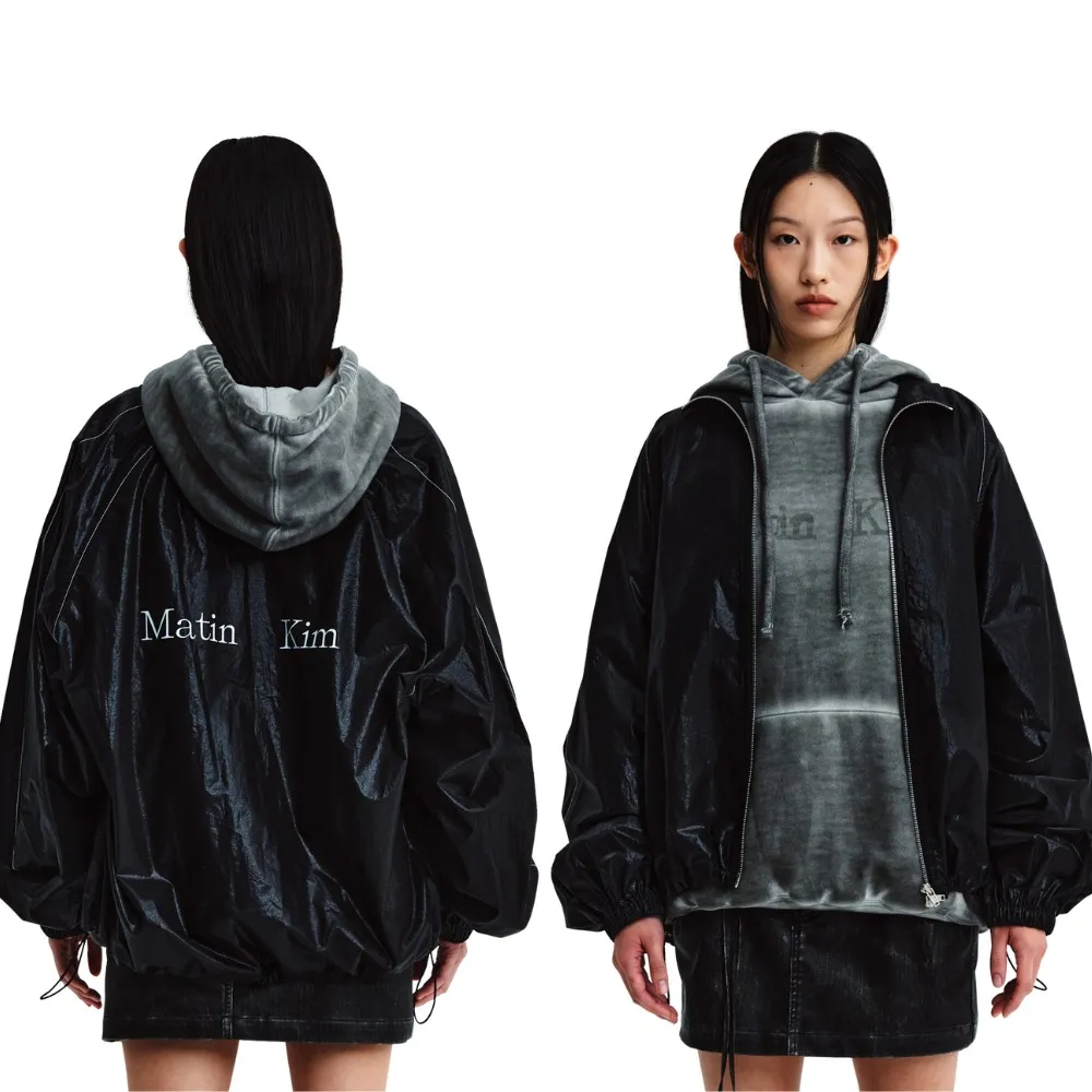 【MATIN KIM】官方旗艦 MATIN KIM LOGO 風衣外套(黑色)